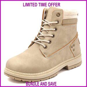 Waterproof Hiking Combat Boots Ankle Booties Low Heel Lace Up